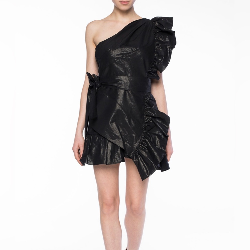 Isabel Marant Off Shoulder Black Ruffle Cocktail Dress